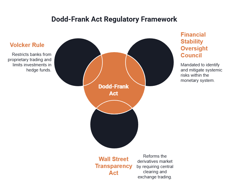 A diagram is shown, depicting the core principles of the Dodd-Frank Act.