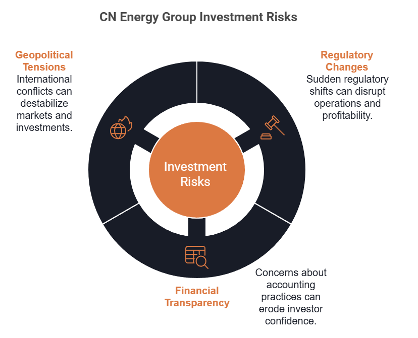 A diagram is shown explaining the risks of investing with CN Energy Group.