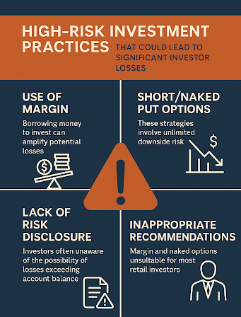 An image provides a summary of common losses in sudden downturns in the market through option and margin trading.