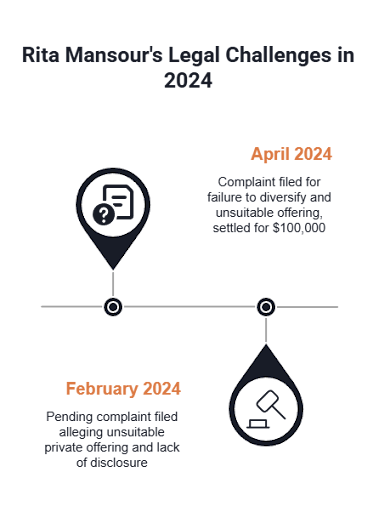 A diagram shows the complaints that Rita Mansour has faced in 2024.